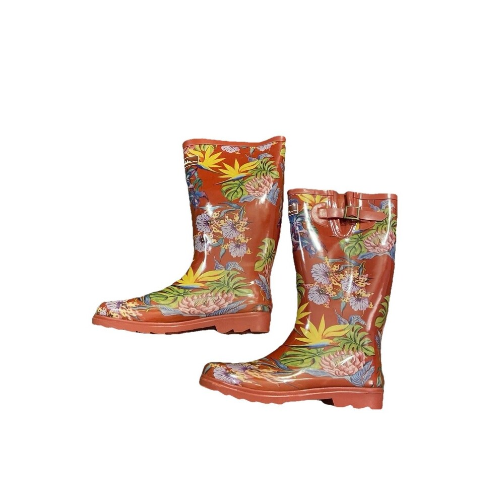 Anuschka Rain Boots Women’s 11 Tropical Floral Birds Red Garden Outdoor Work